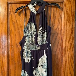 Maxi Dress—navy and green leaves